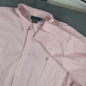 Ralph Lauren Shirt Blake 4XB Pink White Striped Button Down Casual Big & Tall